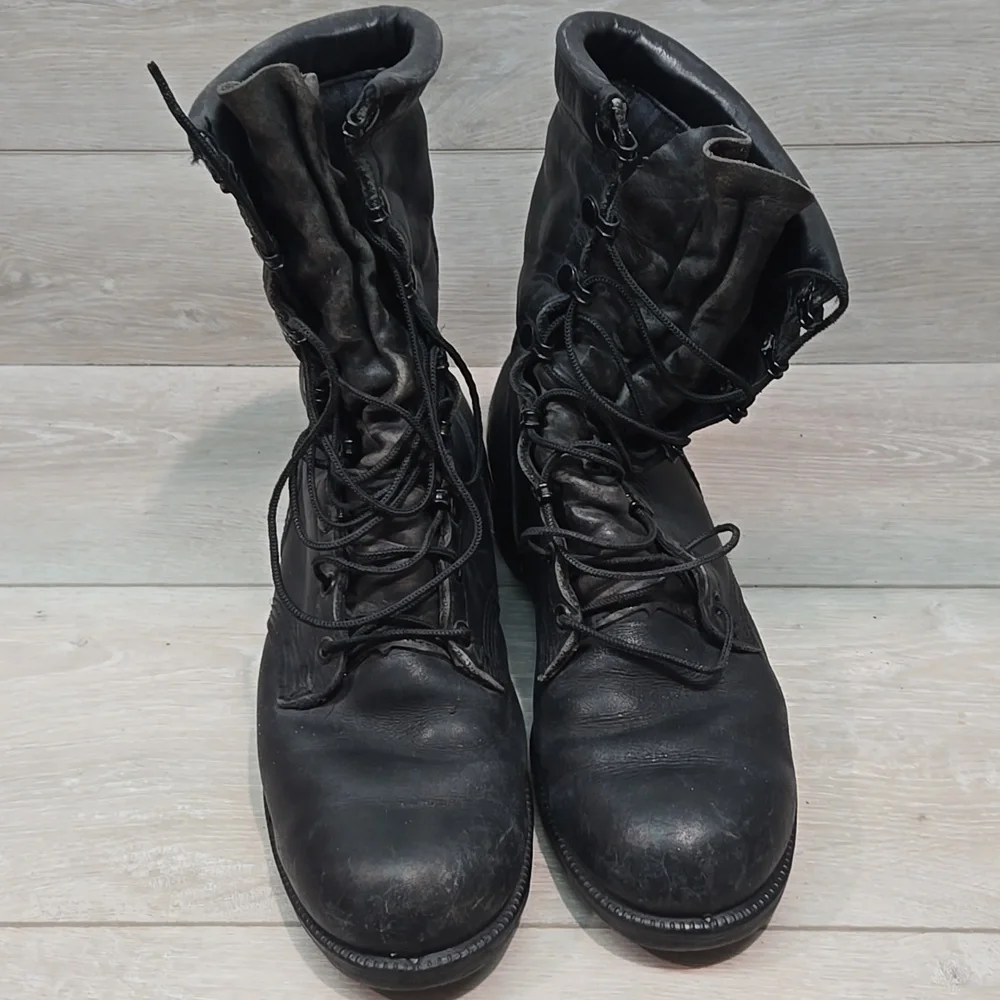 Military Mens Black Leather Lace-Up Combat Boots Shoes Sz 8.5R